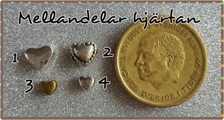 1. Hjärta - 2. Hjärta med kant - 3. Hjärta mini "guld" - 4. Hjärta mini "silver"